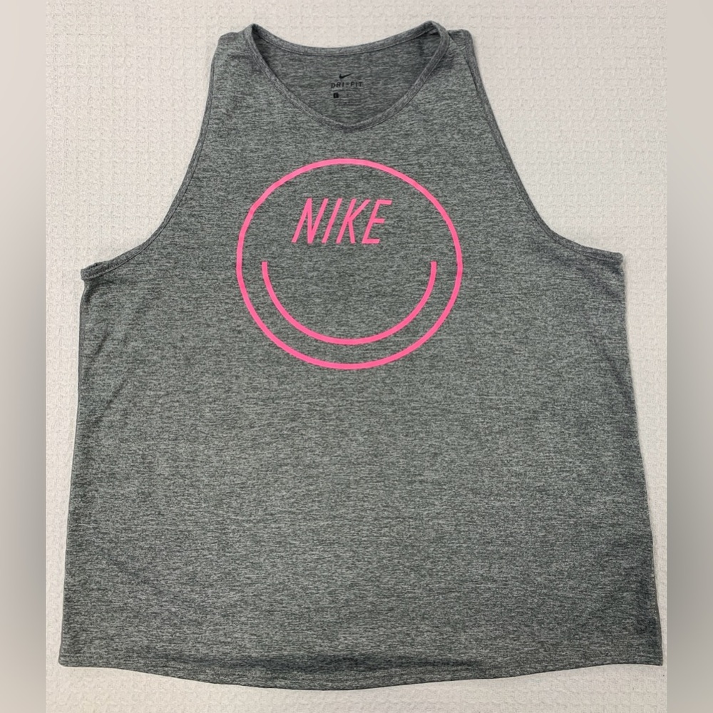 Nike Heather Gray Tank with Vibrant Pink Emblem